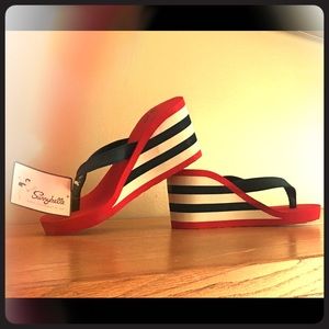 Red, white, & blue Sunnybelle wedge thong sandals
